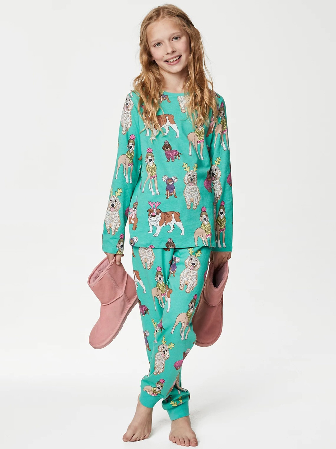 

Marks & Spencer Girls Conversational Printed Pure Cotton T-Shirt & Lounge Pant, Green