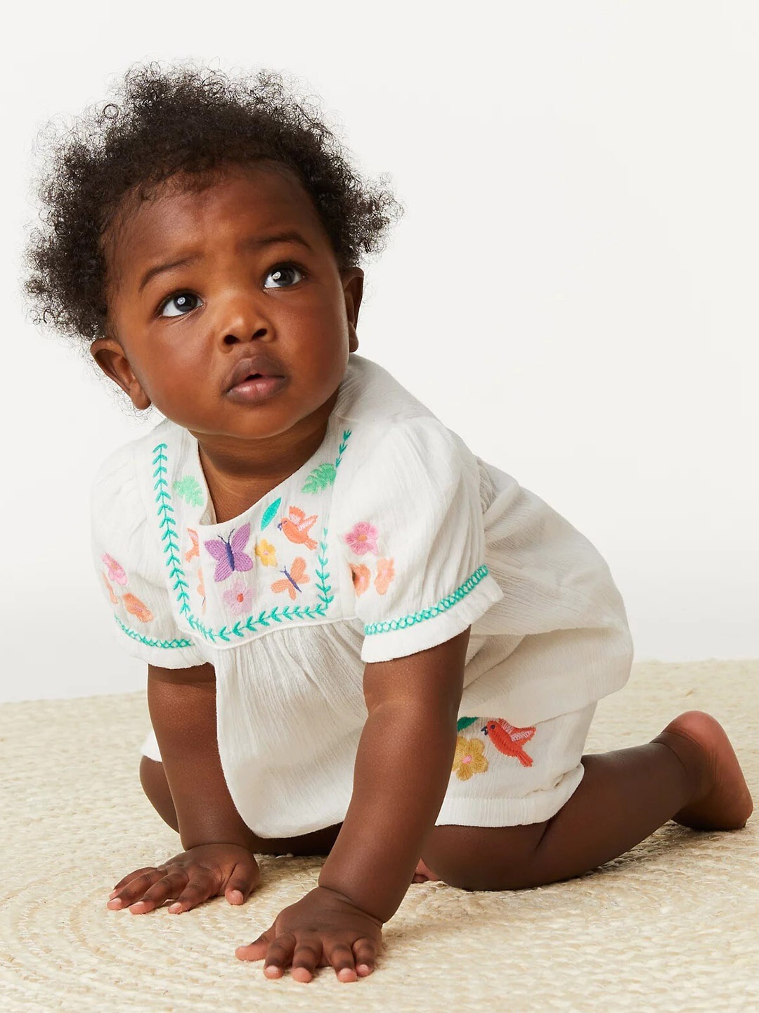 

Marks & Spencer Girls Pure Cotton Embroidered Top & Shorts, Cream