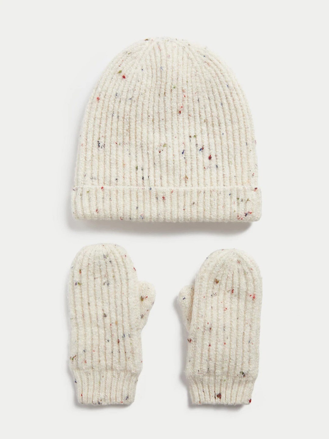 

Marks & Spencer Boys Set Of 2 Self Design Beanie & Glove, Cream