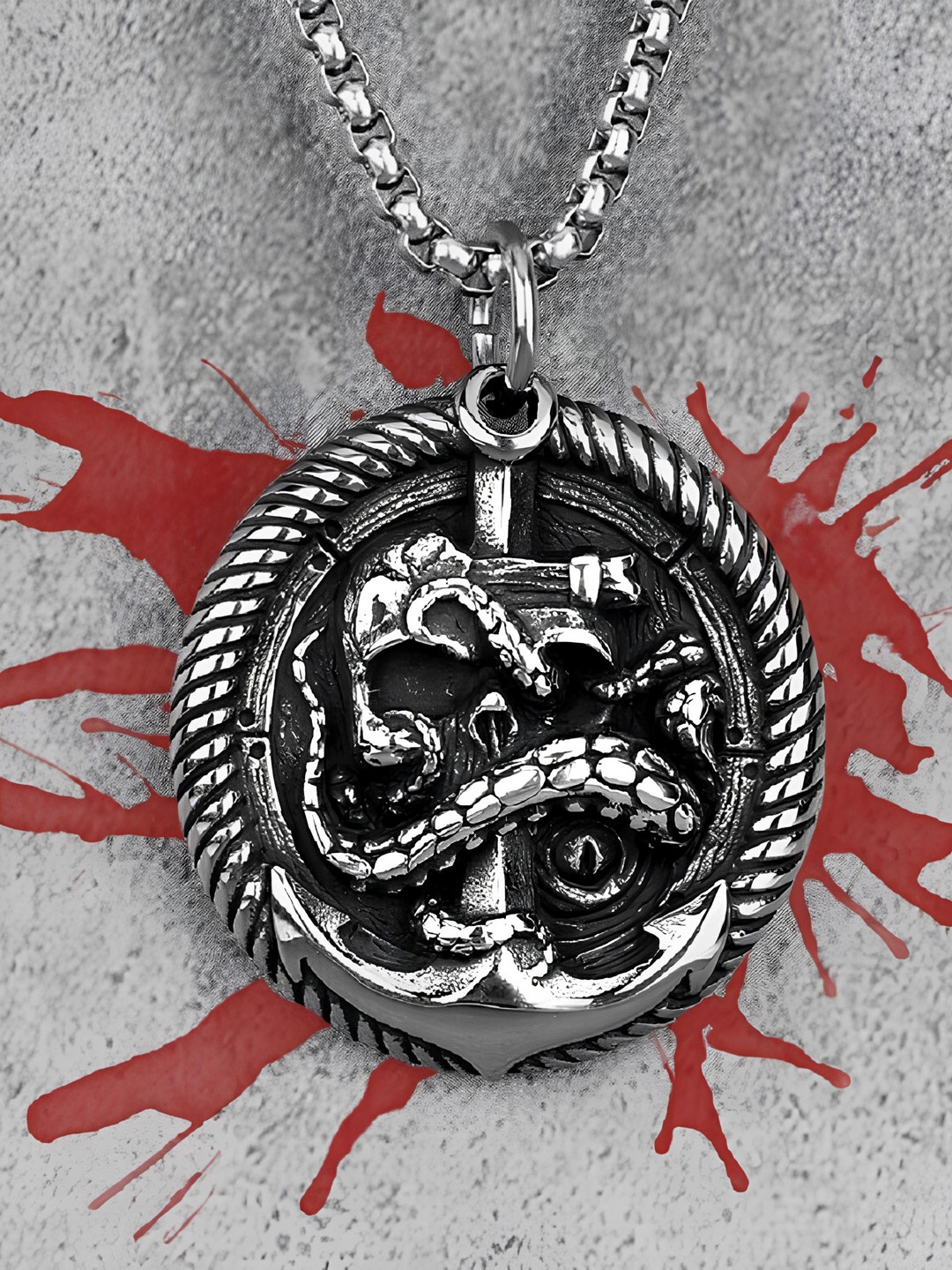 

KARISHMA KREATIONS Unisex Silver-Plated Anchor Skull-Charm Oxidised Pendent With Chain