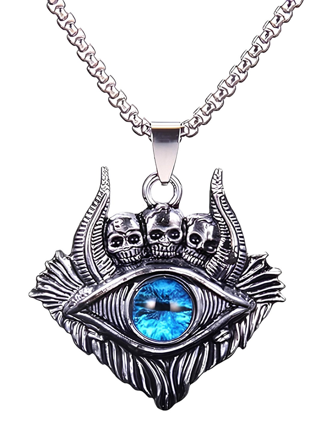 

KARISHMA KREATIONS Silver-Plated Skull Lucky Evil Eye Pendant With Chain