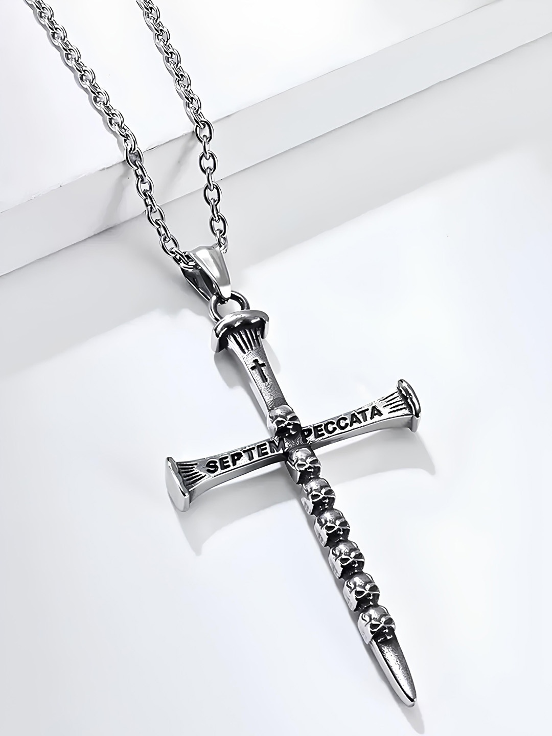 

KARISHMA KREATIONS Silver-Plated Skull Cross Stainless Steel Pendant With Chain