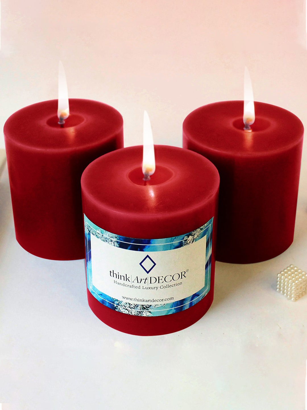 ThinkArtDecor Maroon 3 pieces Pillar Candle