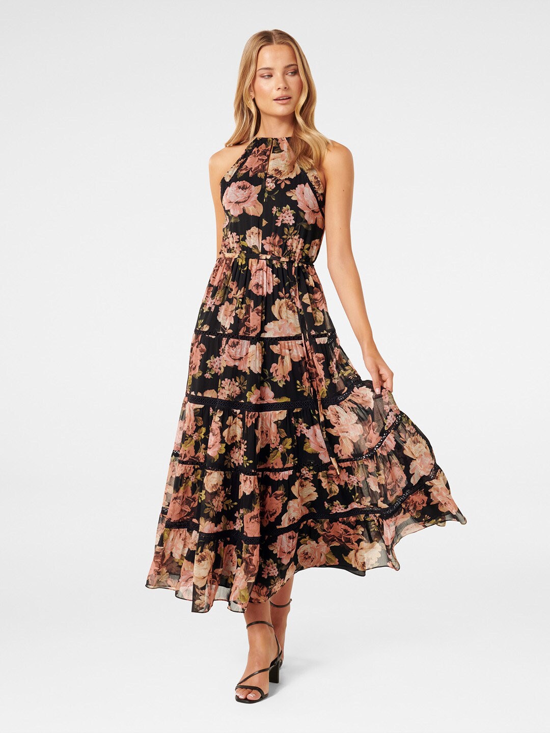 

Forever New Floral Print Halter Neck Maxi Dress, Black