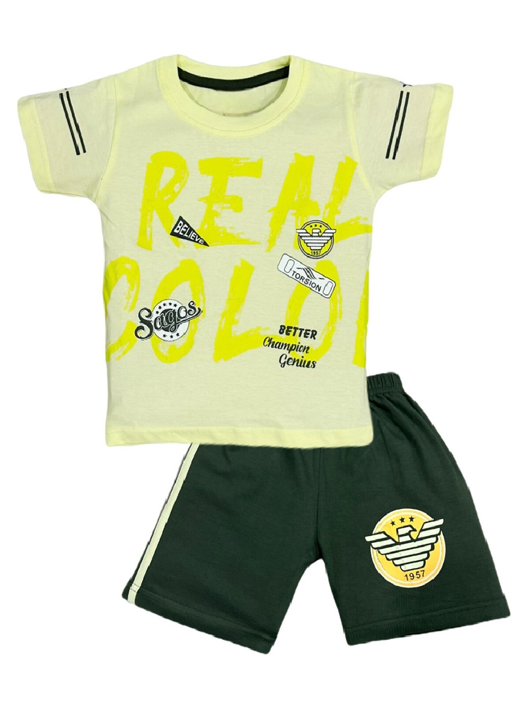 

BAESD Infants Printed Pure Cotton T-shirt with Trouser, Yellow