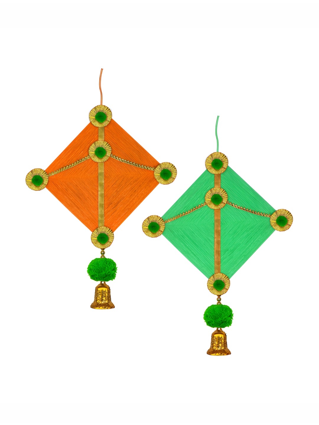 

iHandikart Orange & Green 2 Pieces Woolen Kite Wall Hanging