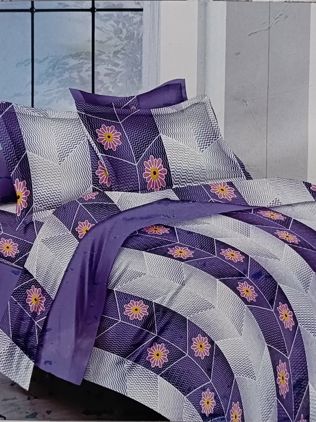 

Signature Purple & Orange 4 Pieces Floral Printed Pure Cotton Bedding Set