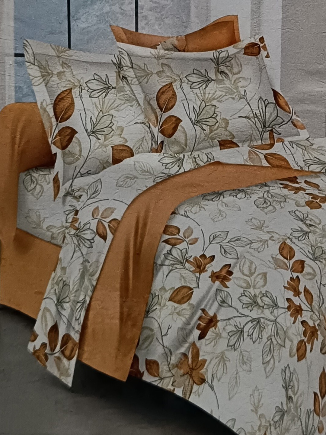 

Signature Grey & Brown 4 Pieces Floral Printed Pure Cotton Bedding Set