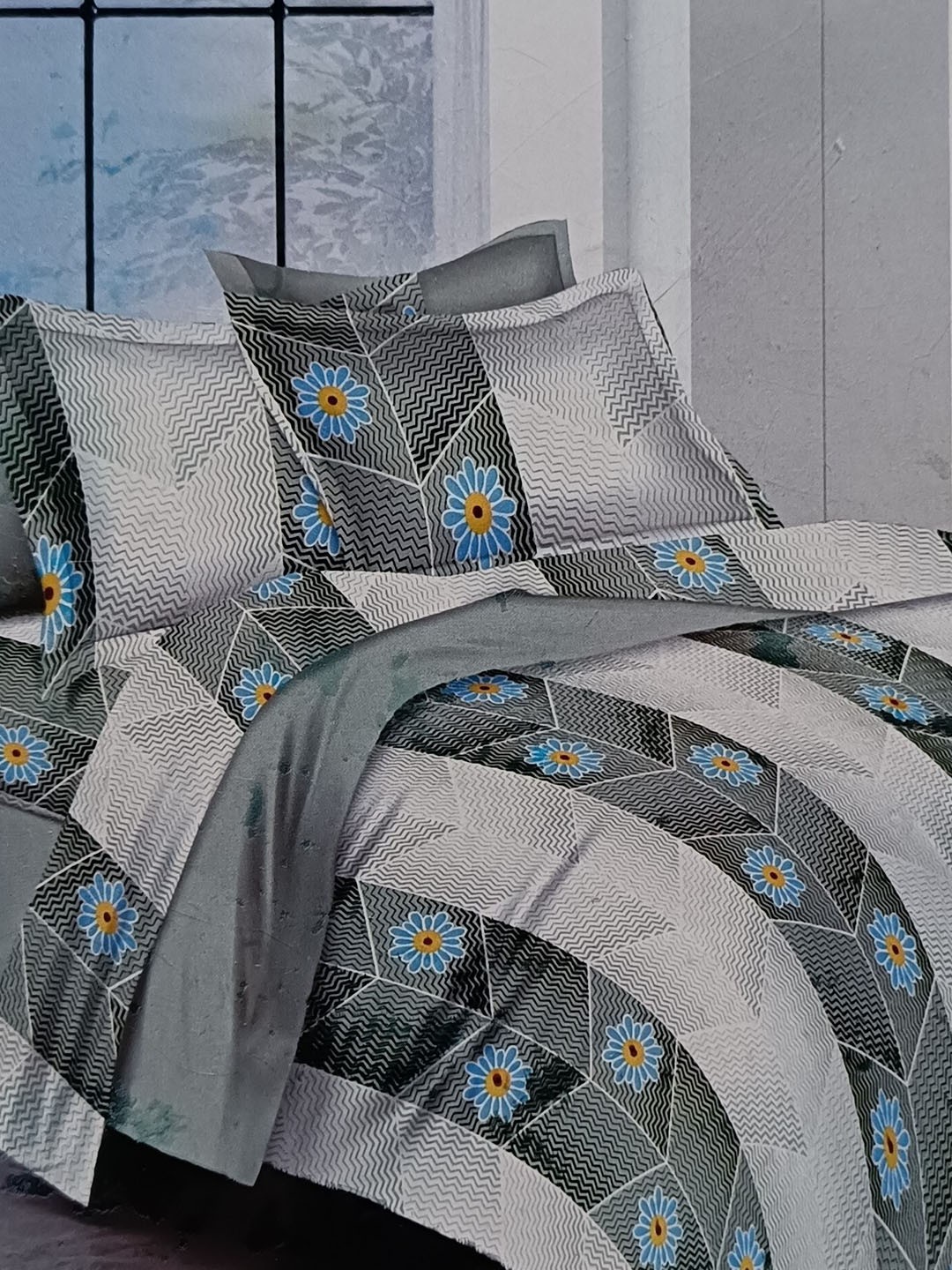

Signature Grey & Blue 4 Pieces Floral Printed Cotton Bedding Set