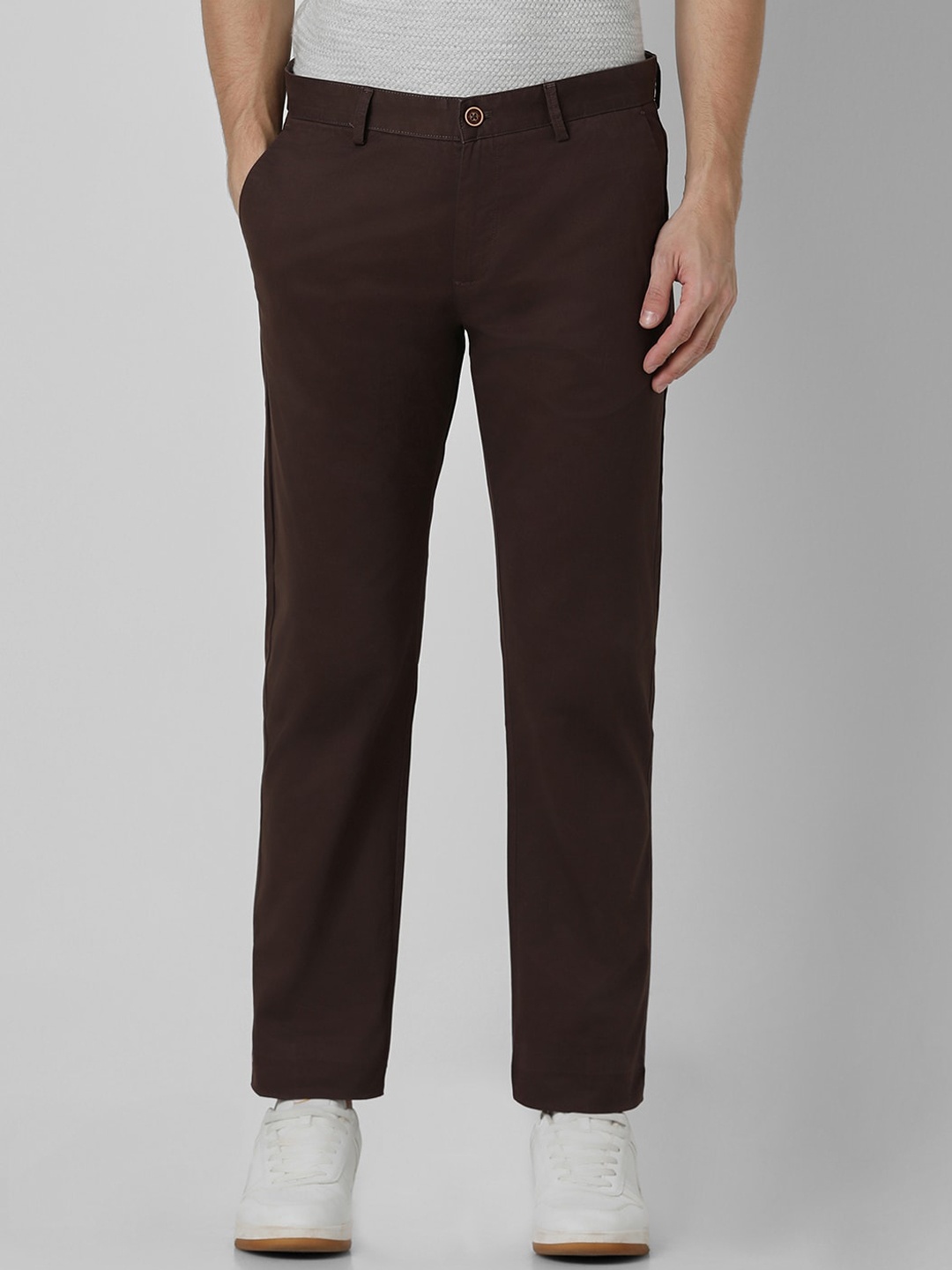 

Peter England Casuals Men Mid-Rise Slim Fit Trousers, Brown