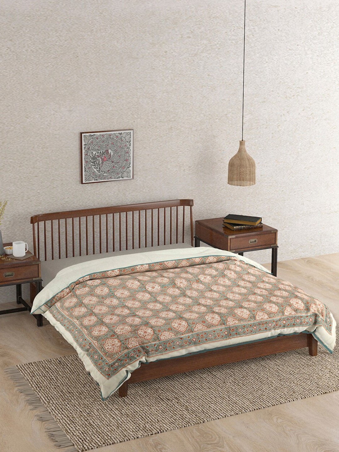 Fabindia Blue & Maroon Ethnic Motifs Printed Cotton Single Bed Dohar