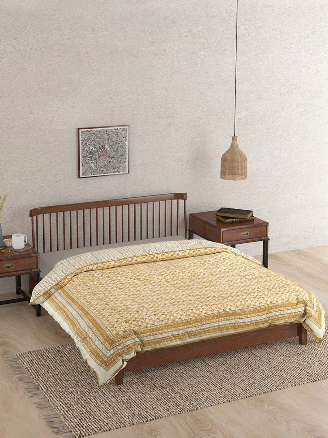 

Fabindia Yellow & White Ethnic Motifs Printed Cotton Single Bed Dohar