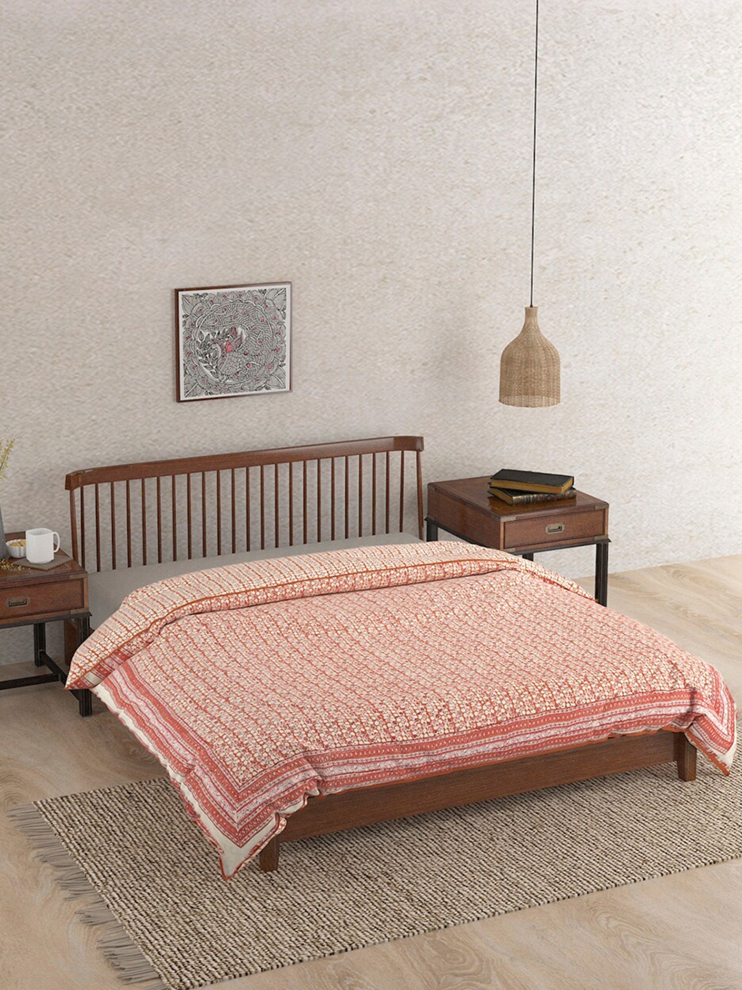 

Fabindia Pink & White Ethnic Motifs Printed Cotton Single Bed Dohar