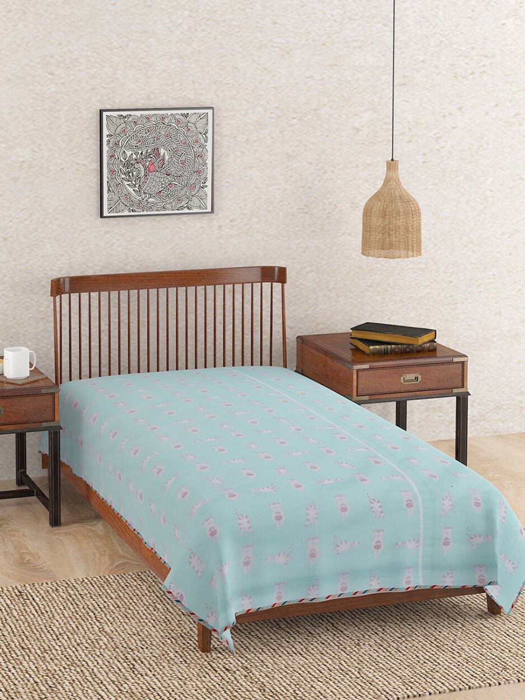 

Fabindia Green & White Printed Cotton Single Bed Dohar