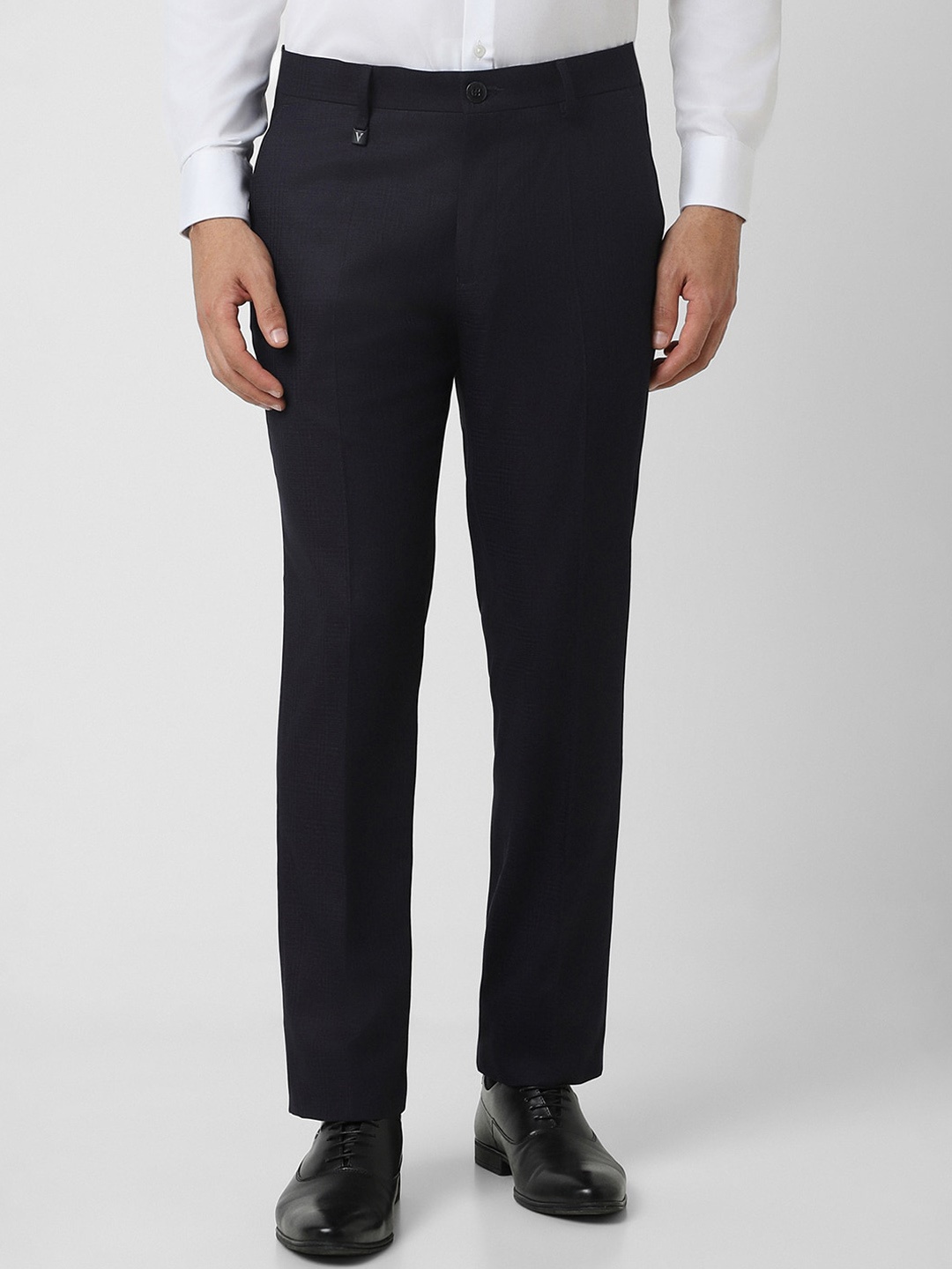 

V Dot Men Skinny Fit Formal Trousers, Navy blue