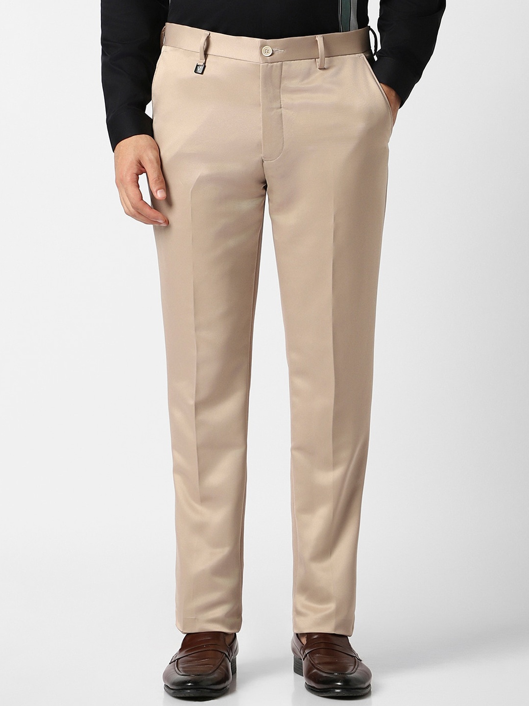 

V Dot Men Skinny Fit Formal Trousers, Beige