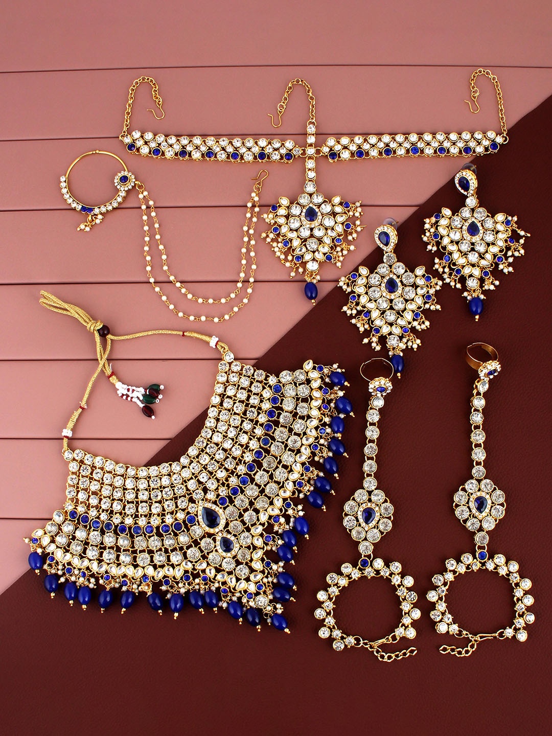 

LUCKY JEWELLERY Gold-Plated Bridal Jewellery Set, Blue