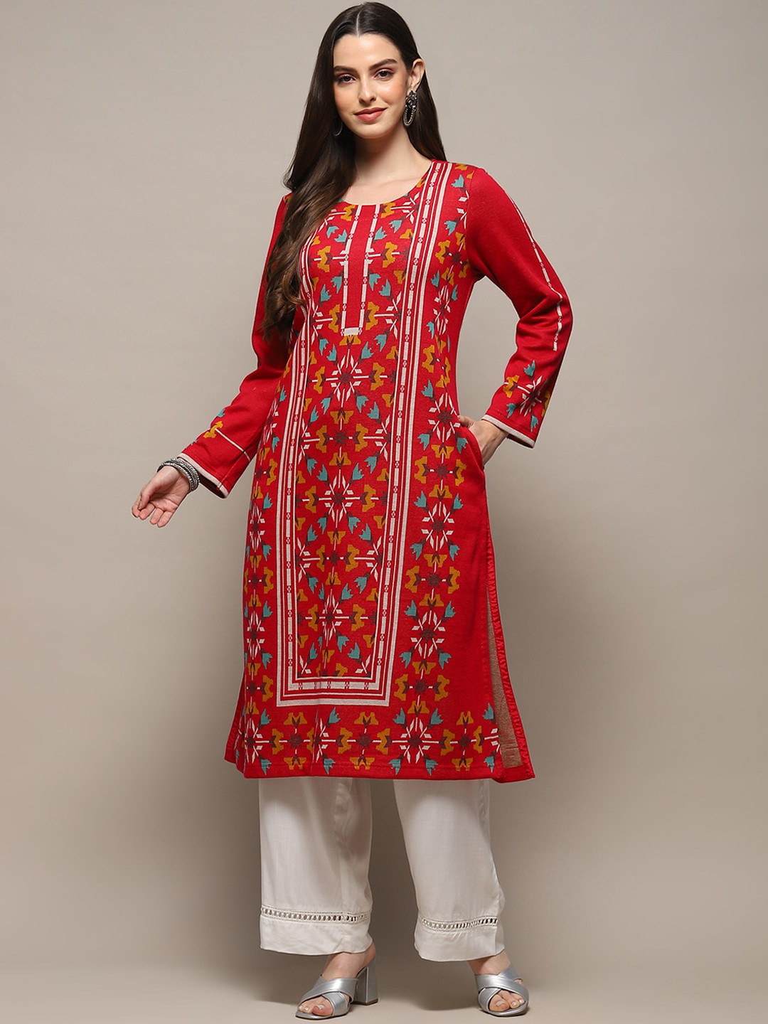 

Biba Ethnic Motifs Printed Kurta, Pink