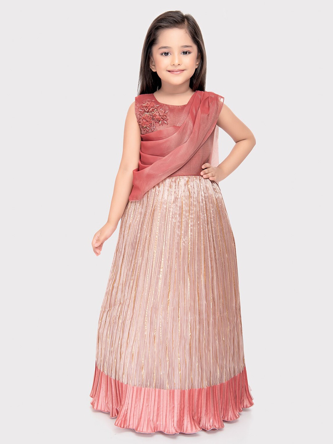 

BETTY Girls Embellished Sleeveless Georgette Fit & Flare Dress, Coral