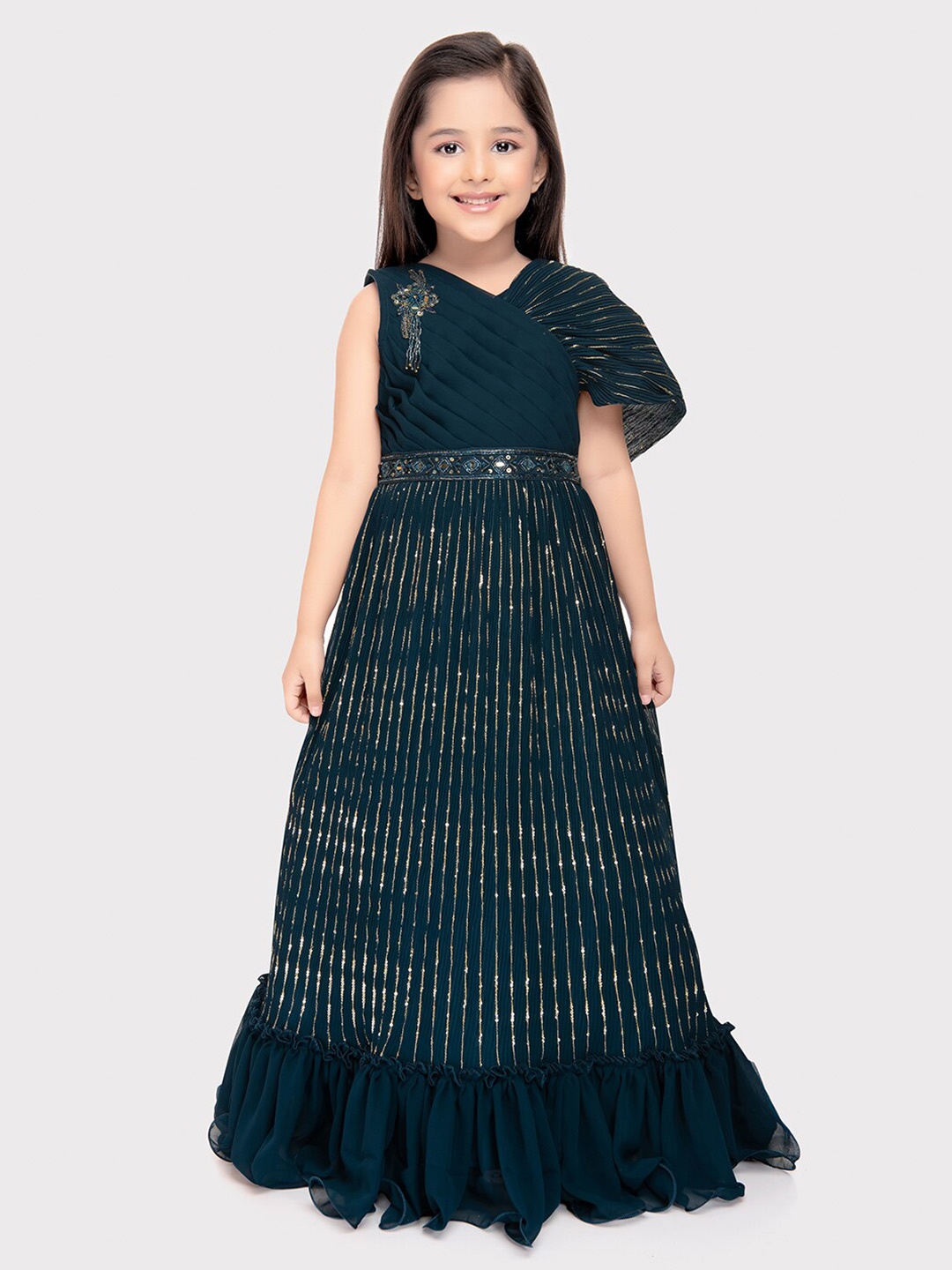 

BETTY Girls Embellished Sleeveless Georgette Fit & Flare Dress, Navy blue
