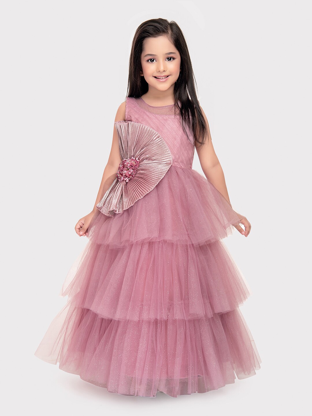 

BETTY Girls Sleeveless Layered Net Dress, Pink