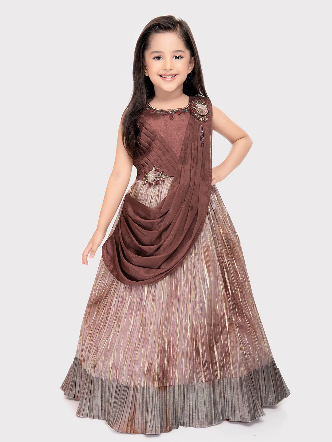 

BETTY Girls Sleeveless Layered Fit & Flare Dress, Brown