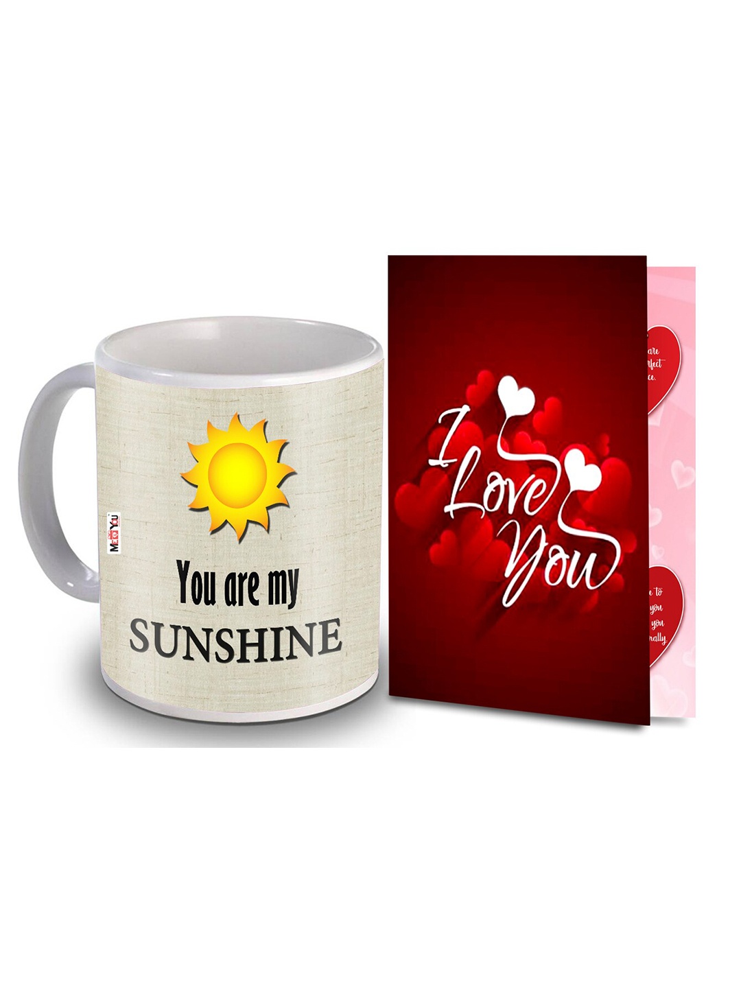 

ME & YOU 2 Pieces Red & White Printed Coffee Mug With Greeting Card Home Gift Set