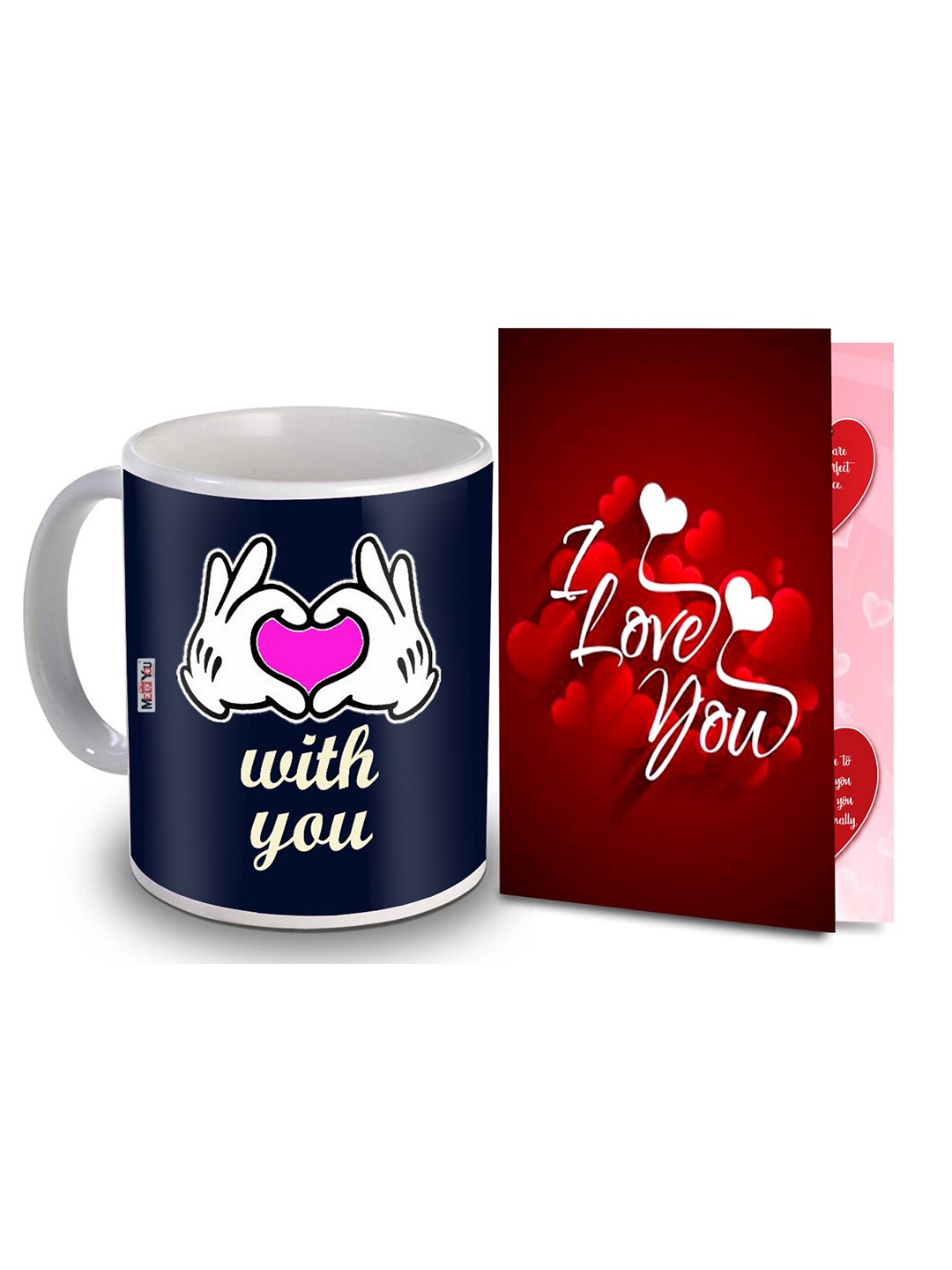 

ME & YOU 2 Pieces Red & Blue Printed Coffee Mug With Greeting Card Home Gift Set