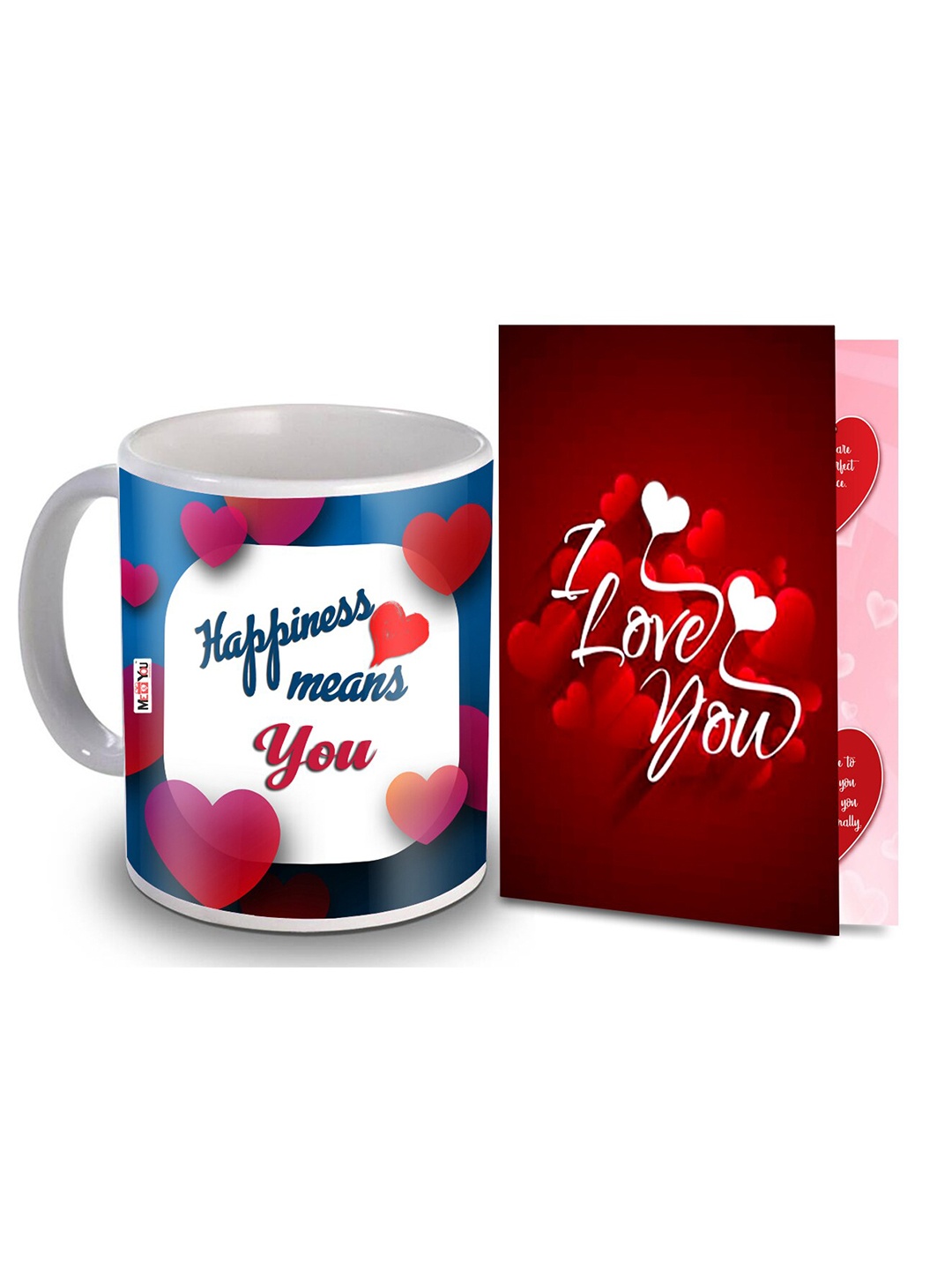 

ME & YOU 2 Pieces Red & White Printed Coffee Mug With Greeting Card Home Gift Set