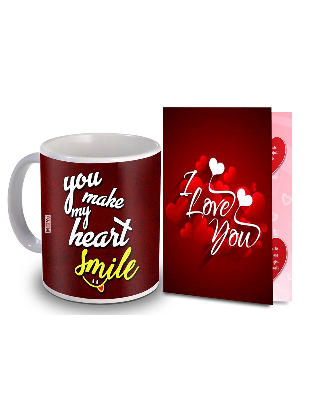 

ME & YOU 2 Pieces Red & White Printed Coffee Mug With Greeting Card Home Gift Set