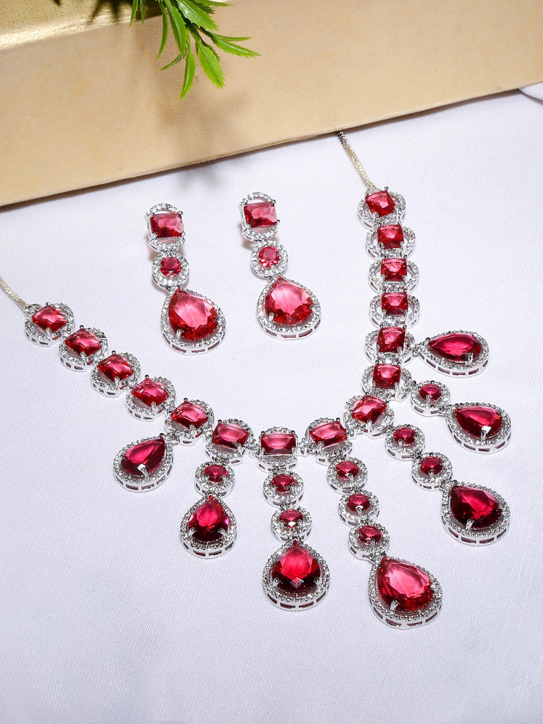 

YouBella Silver-Plated American Diamond Studded Necklace & Earrings