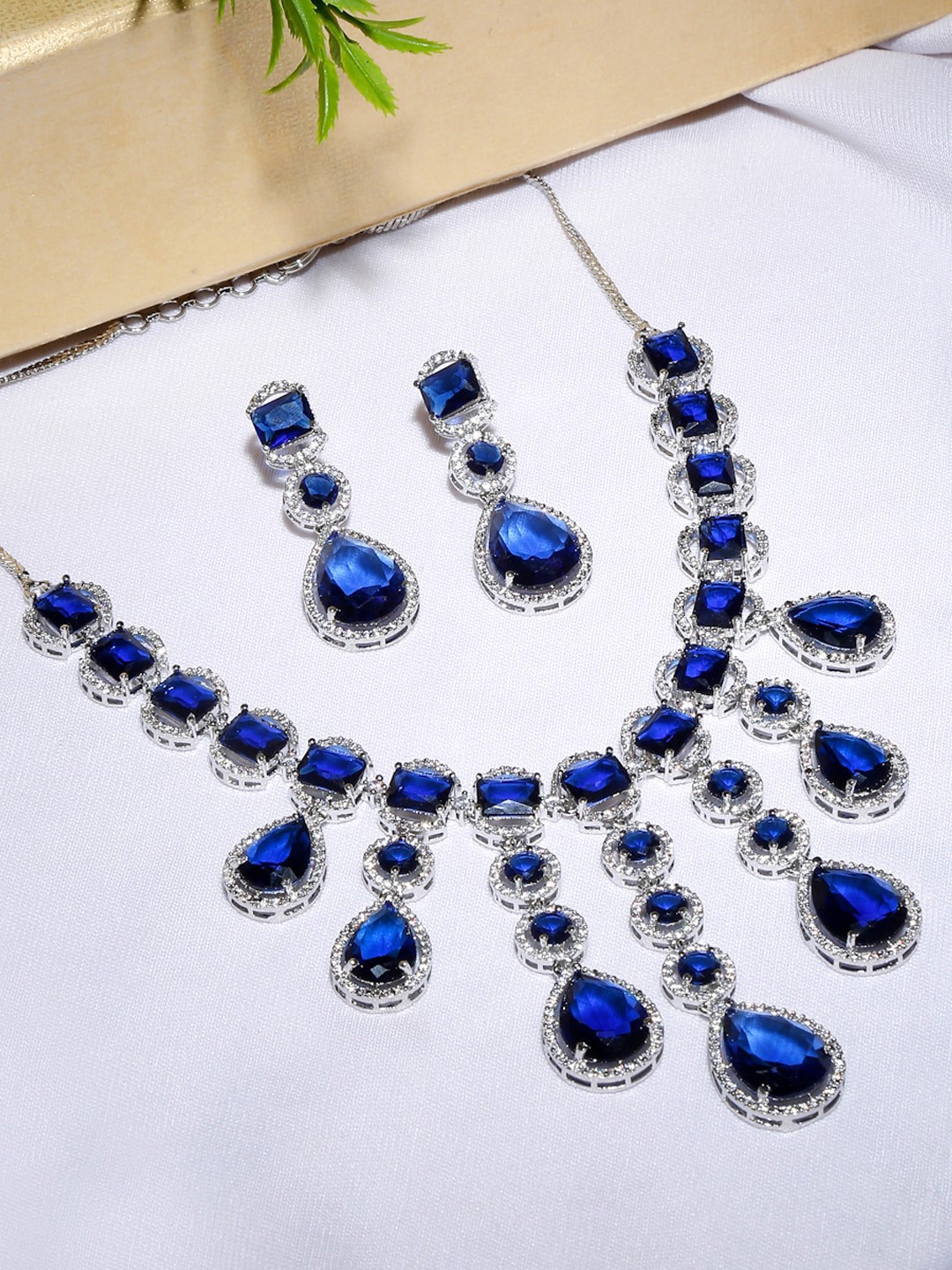 

YouBella Silver-Plated American Diamond Studded Necklace & Earrings
