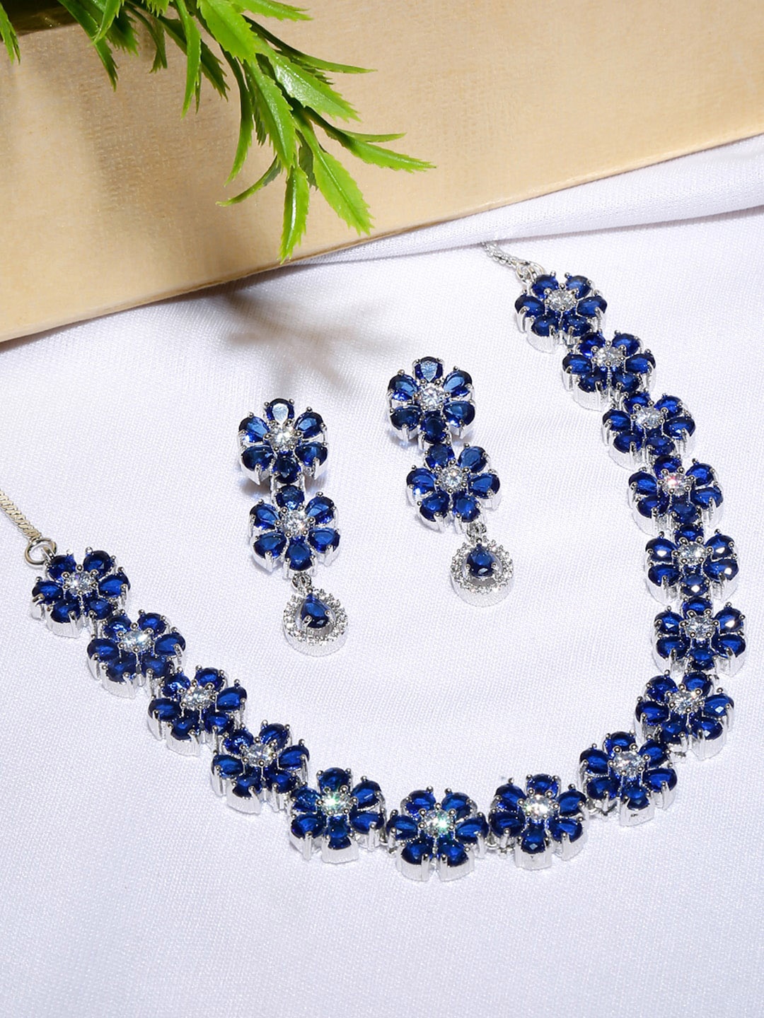 

YouBella Silver Plated American Diamond Jewellery Set