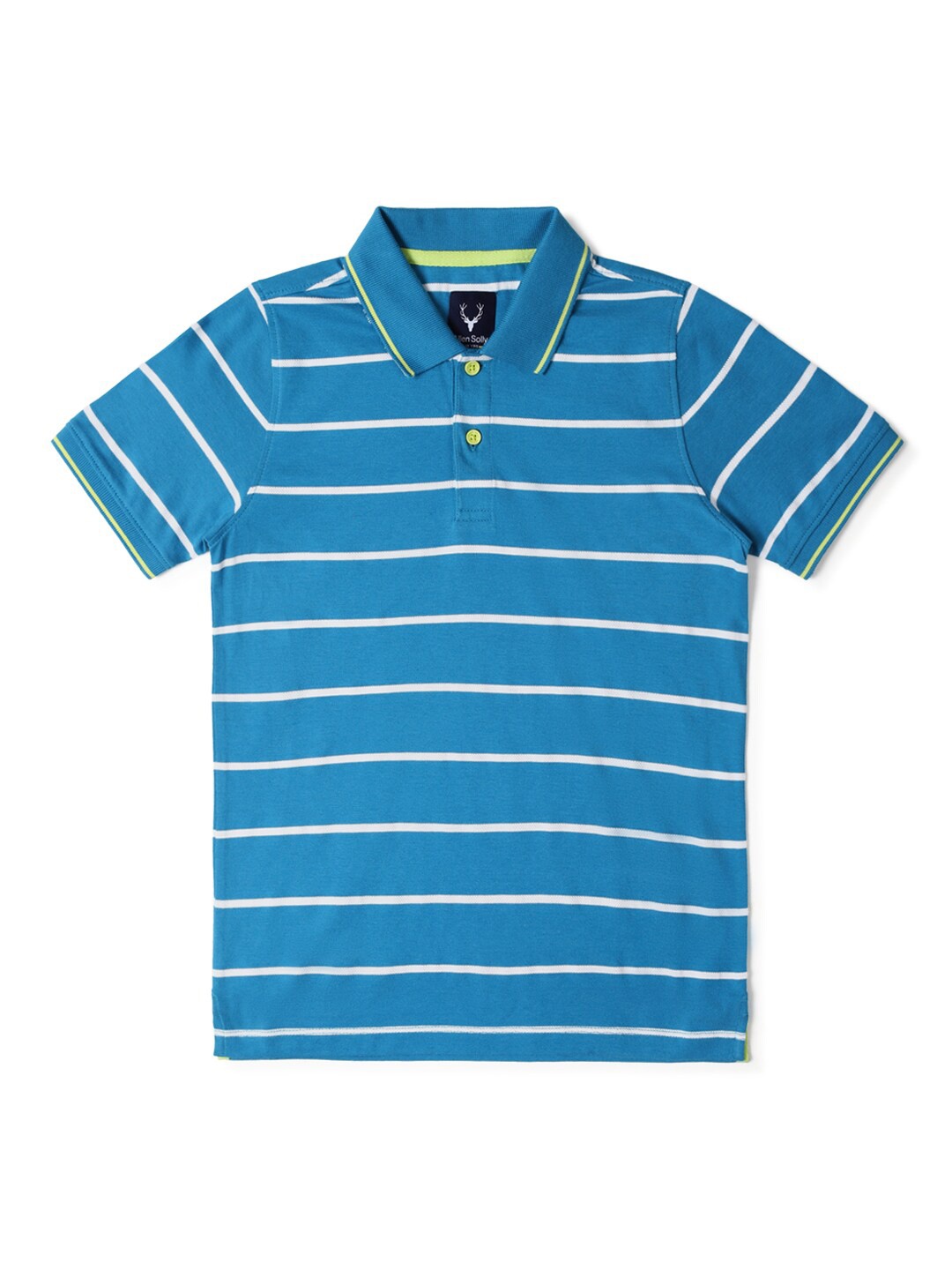 

Allen Solly Junior Boys Blue Striped Polo Collar Pure Cotton T-shirt