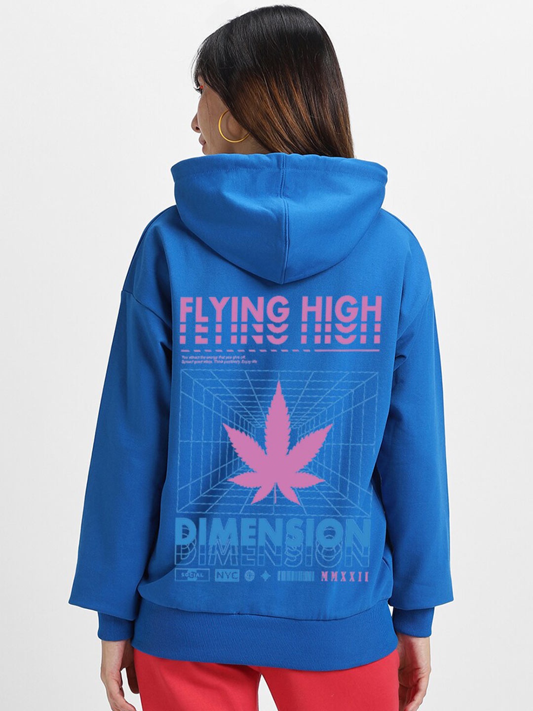 

VEIRDO Typography Printed Hooded Fleece Sweatshirt, Blue