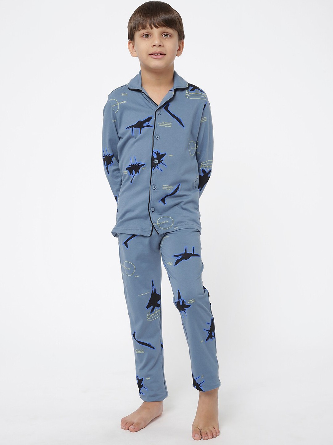 

Sweet Dreams Boys Blue Graphic Printed Pure Cotton Night suit