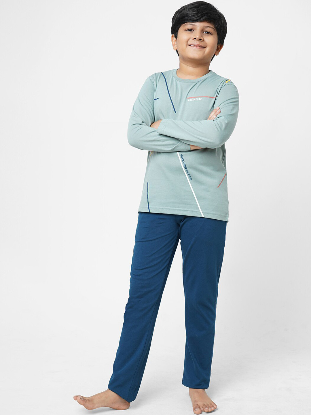 

Sweet Dreams Boys Green Striped Night suit