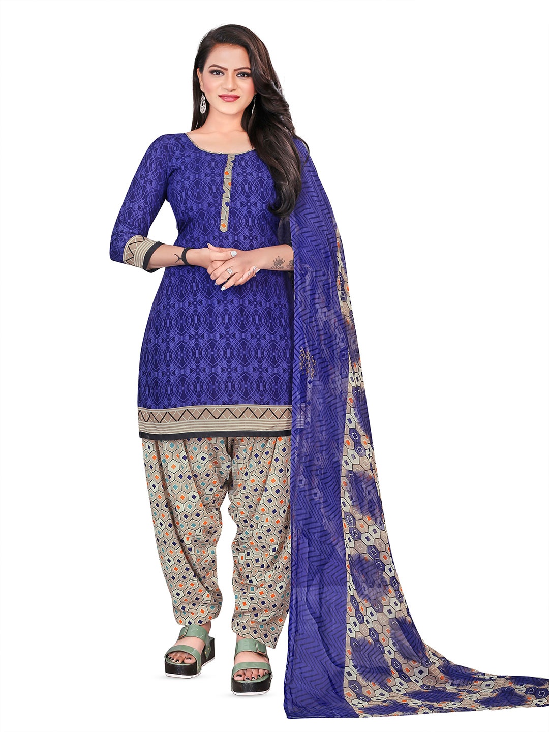 

MANVAA Ethnic Motifs Printed Unstitched Dress Material, Blue