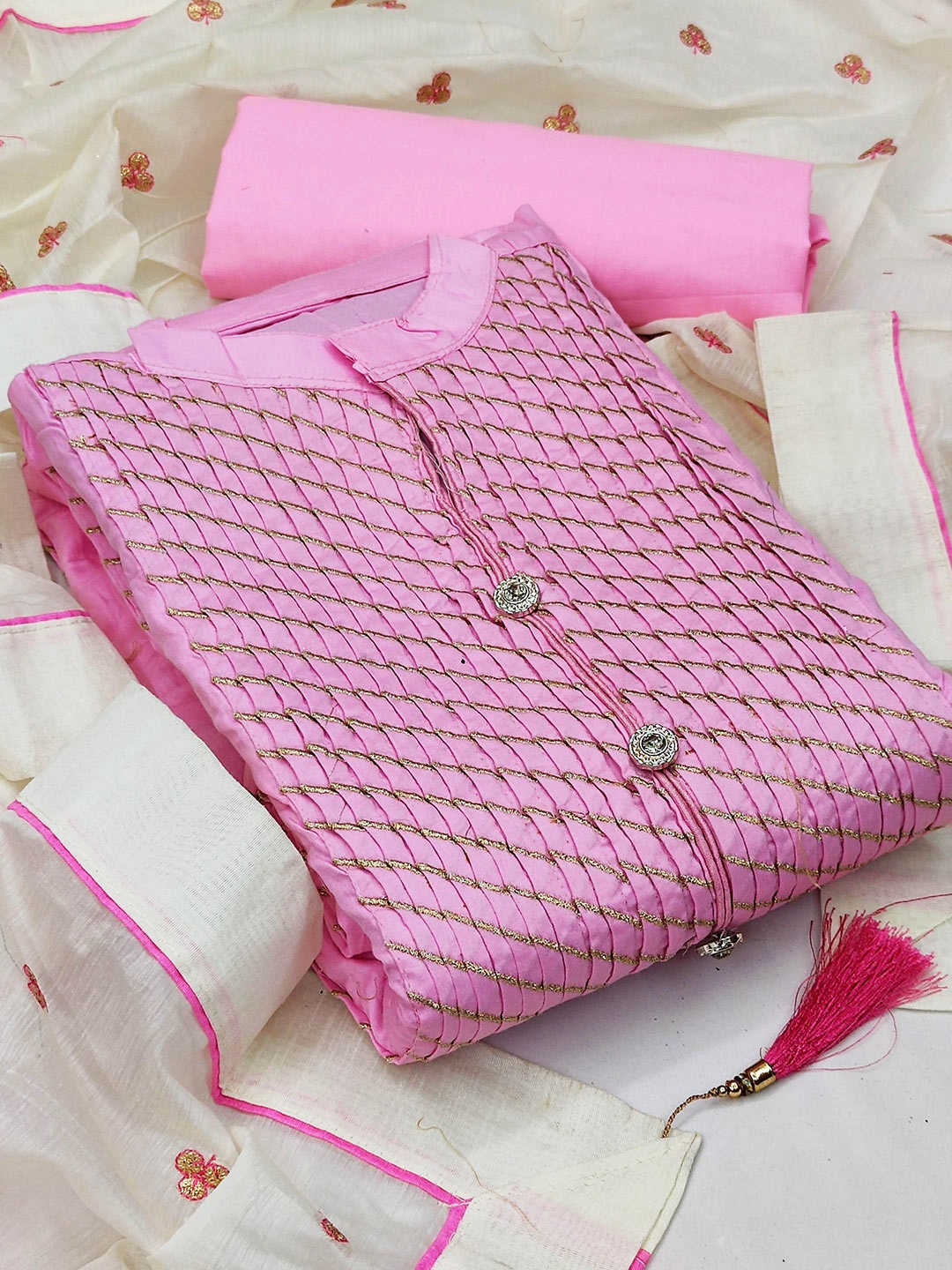 

MANVAA Embroidered Unstitched Dress Material, Pink