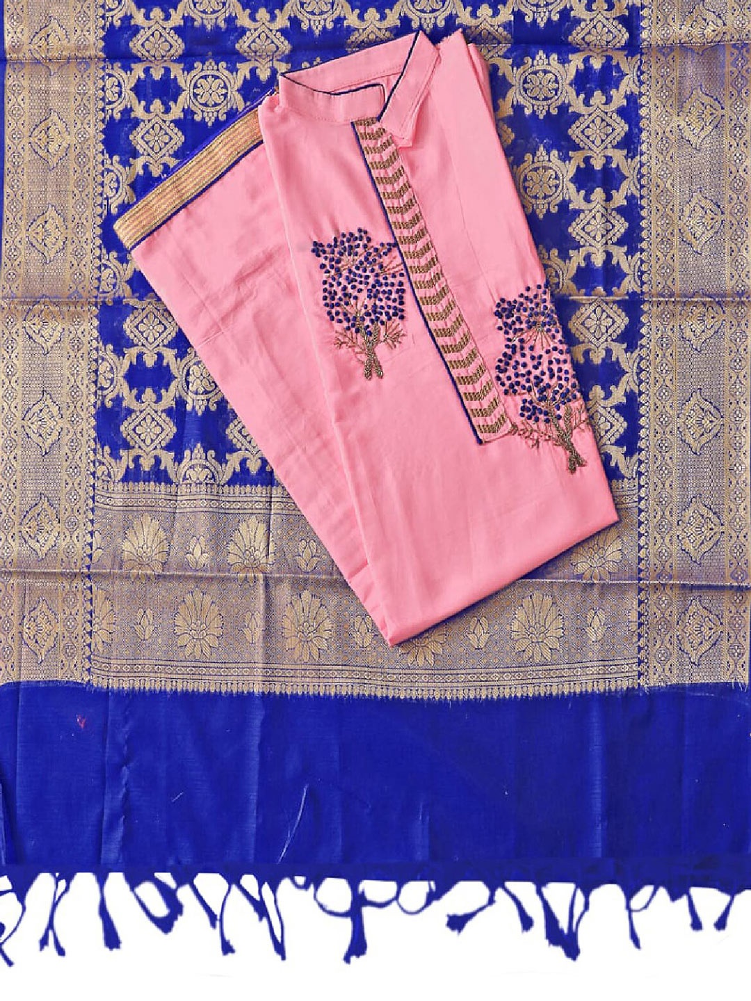 

MANVAA Floral Embroidered Unstitched Dress Material, Pink