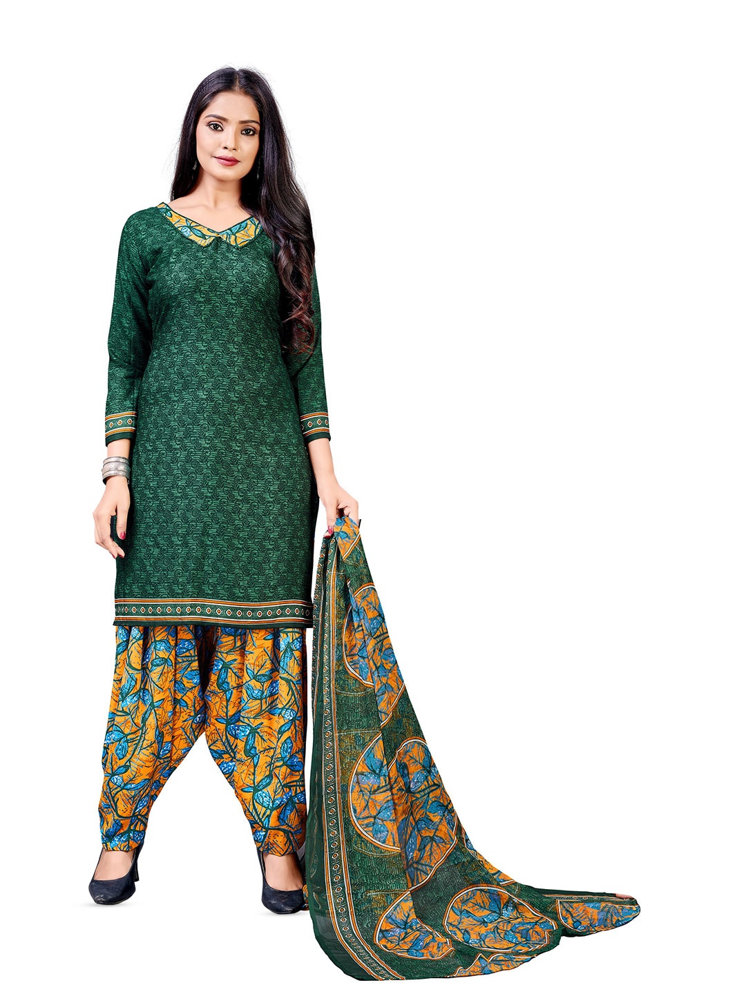 

MANVAA Ethnic Motif Printed Unstitched Dress Material, Green