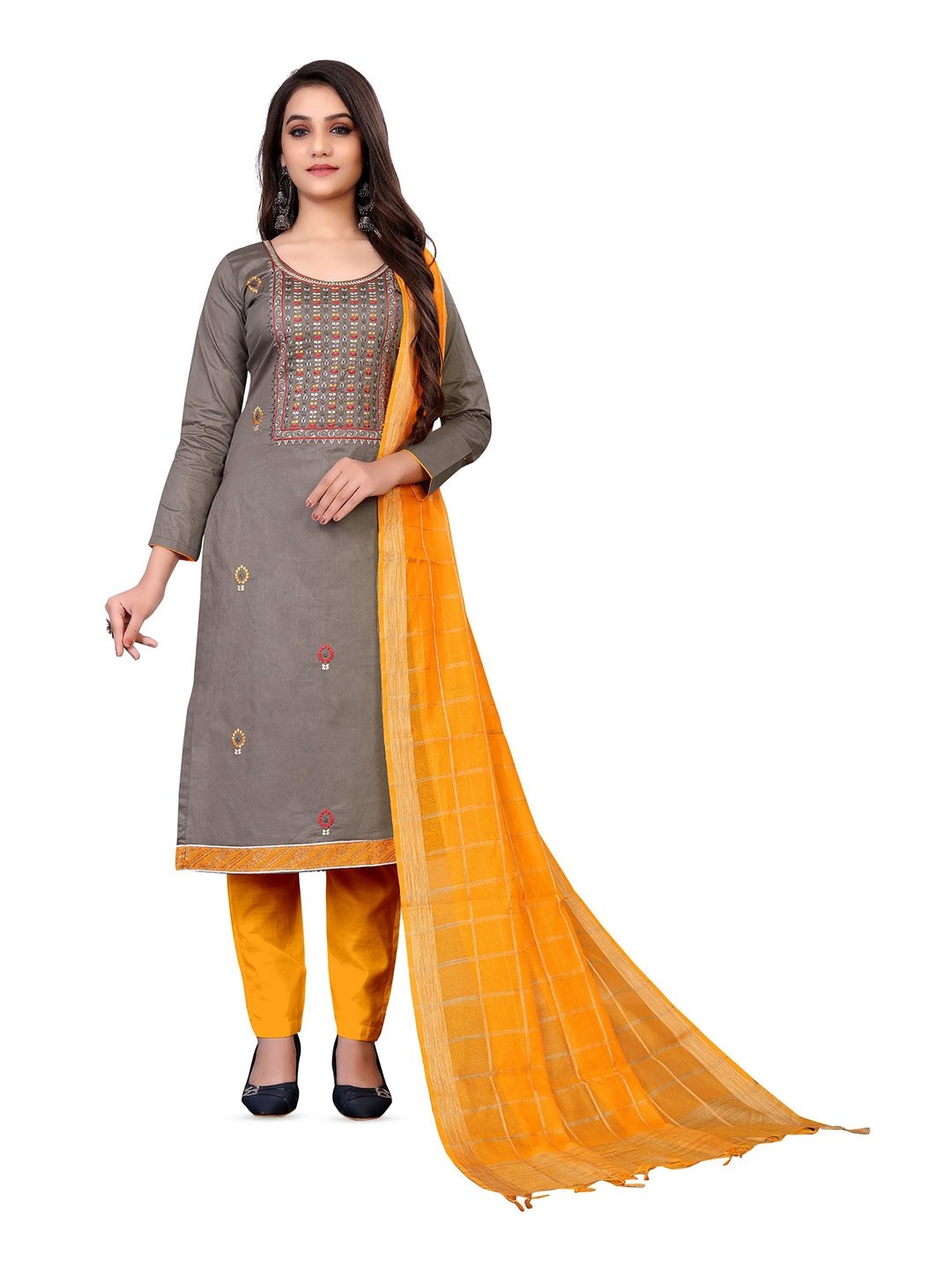 

MANVAA Geometric Embroidered Gotta Patti Unstitched Dress Material, Grey