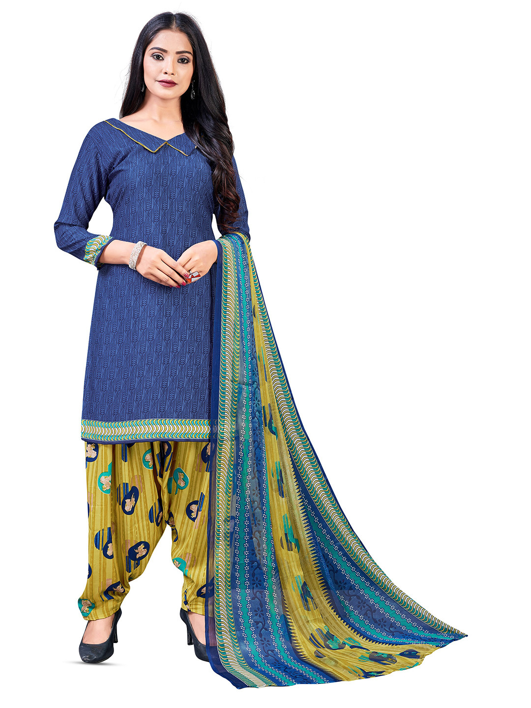 

MANVAA Ethnic Motifs Printed Unstitched Dress Material, Blue