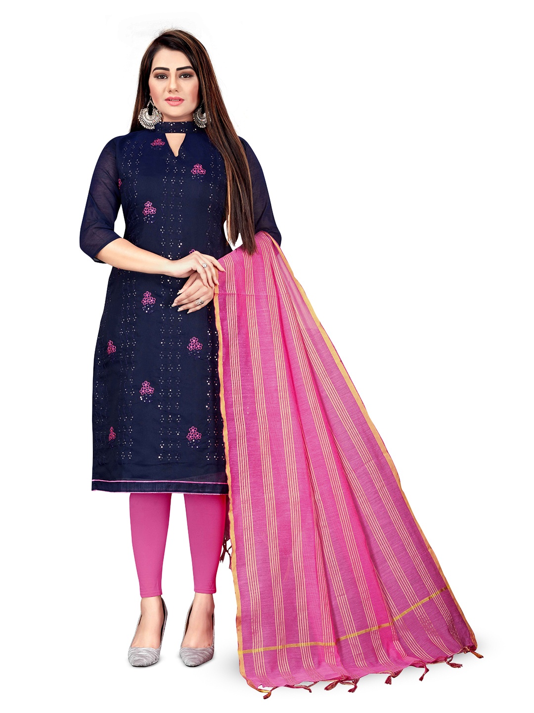 

MANVAA Blue Embroidered Unstitched Dress Material