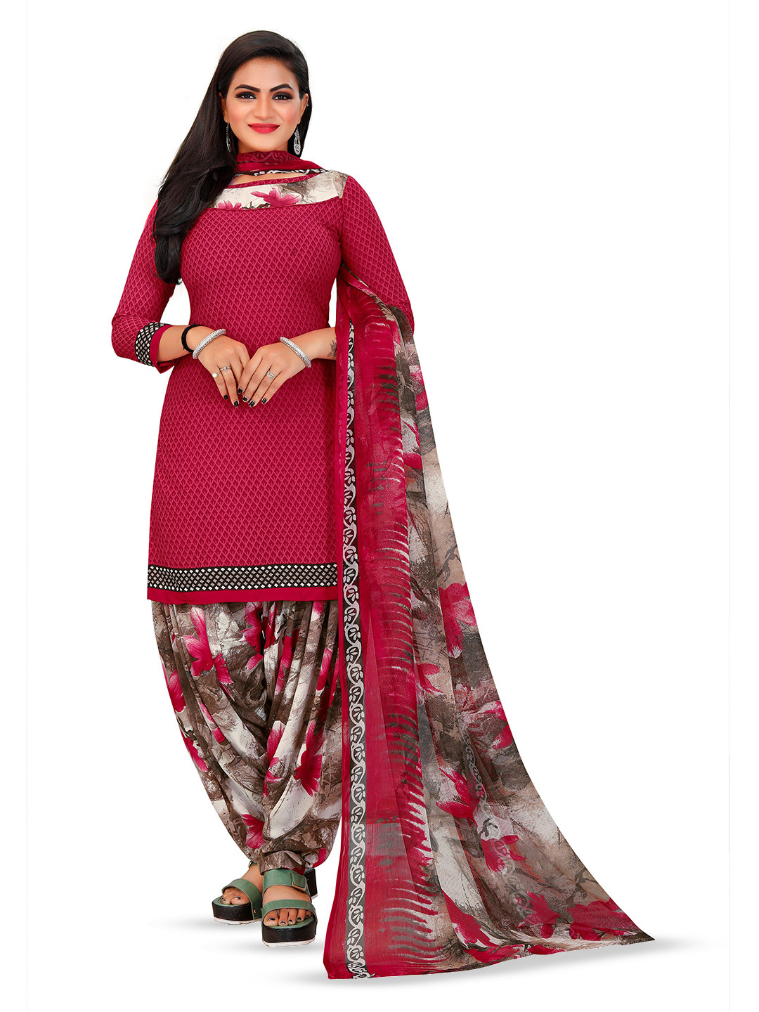 

MANVAA Geometric Printed Unstitched Dress Material, Magenta