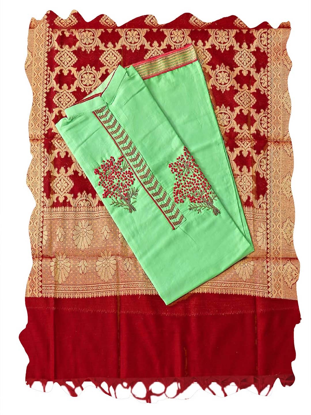 

MANVAA Ethnic Motif Embellished Unstitched Dress Material, Green