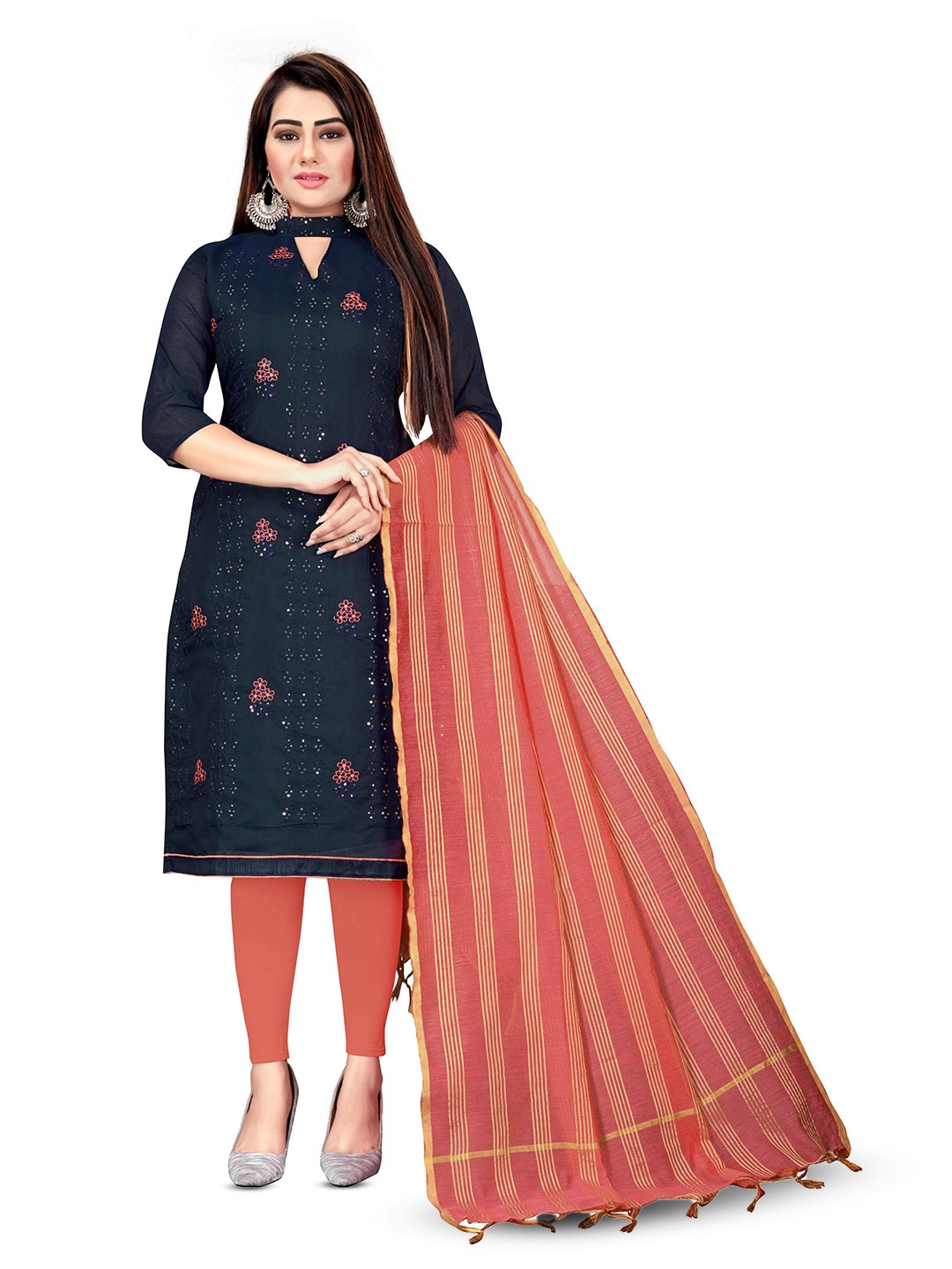 

MANVAA Embroidered Unstitched Dress Material, Blue