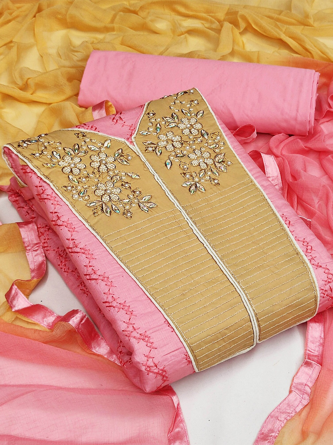 

MANVAA Embroidered Unstitched Dress Material, Pink