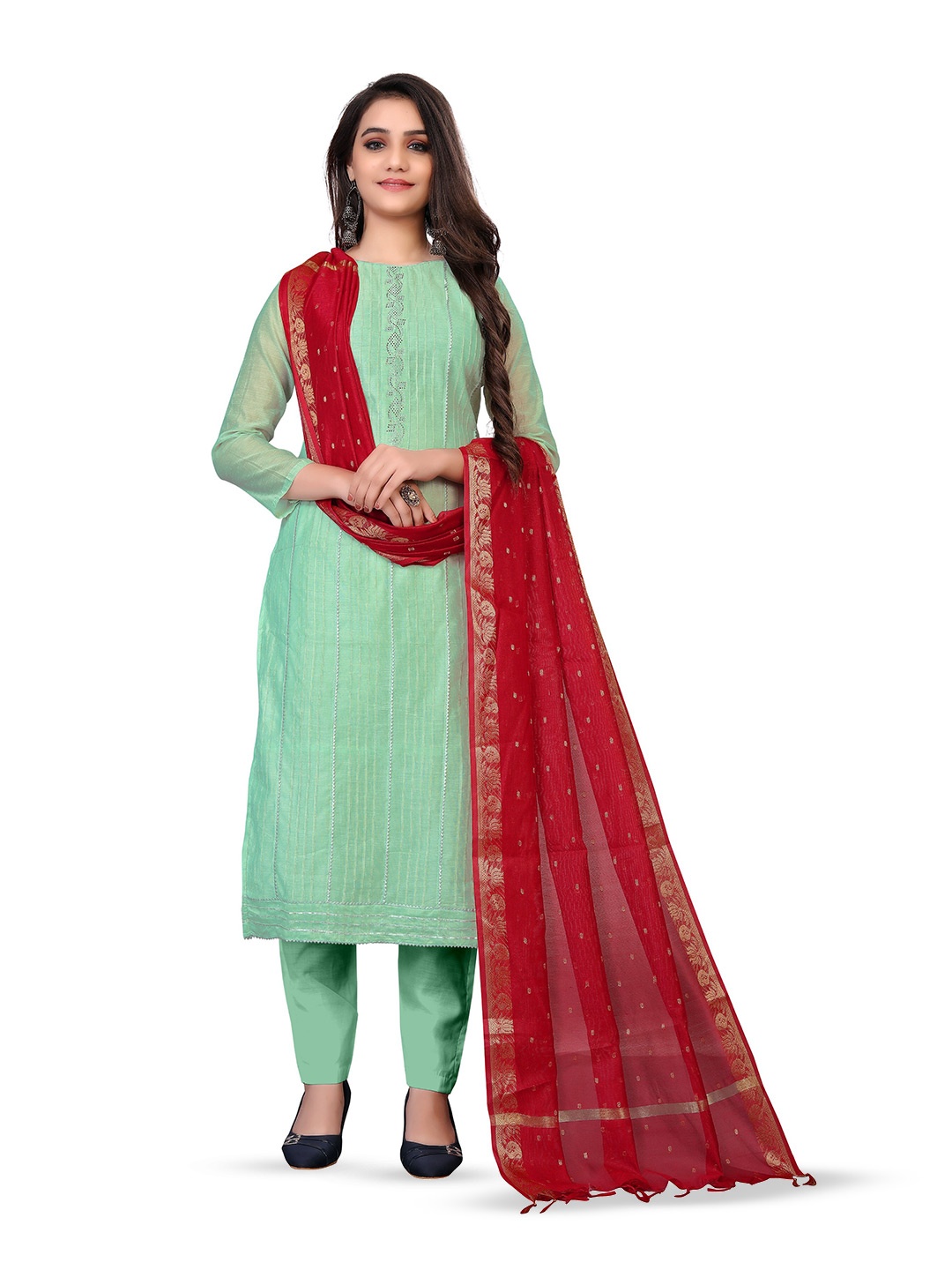 

MANVAA Embroidered Unstitched Dress Material, Green