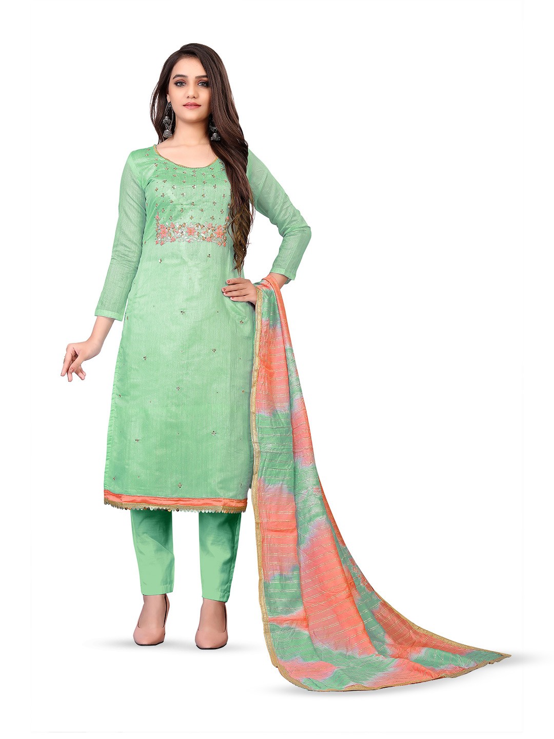 

MANVAA Embellished Unstitched Dress Material, Green
